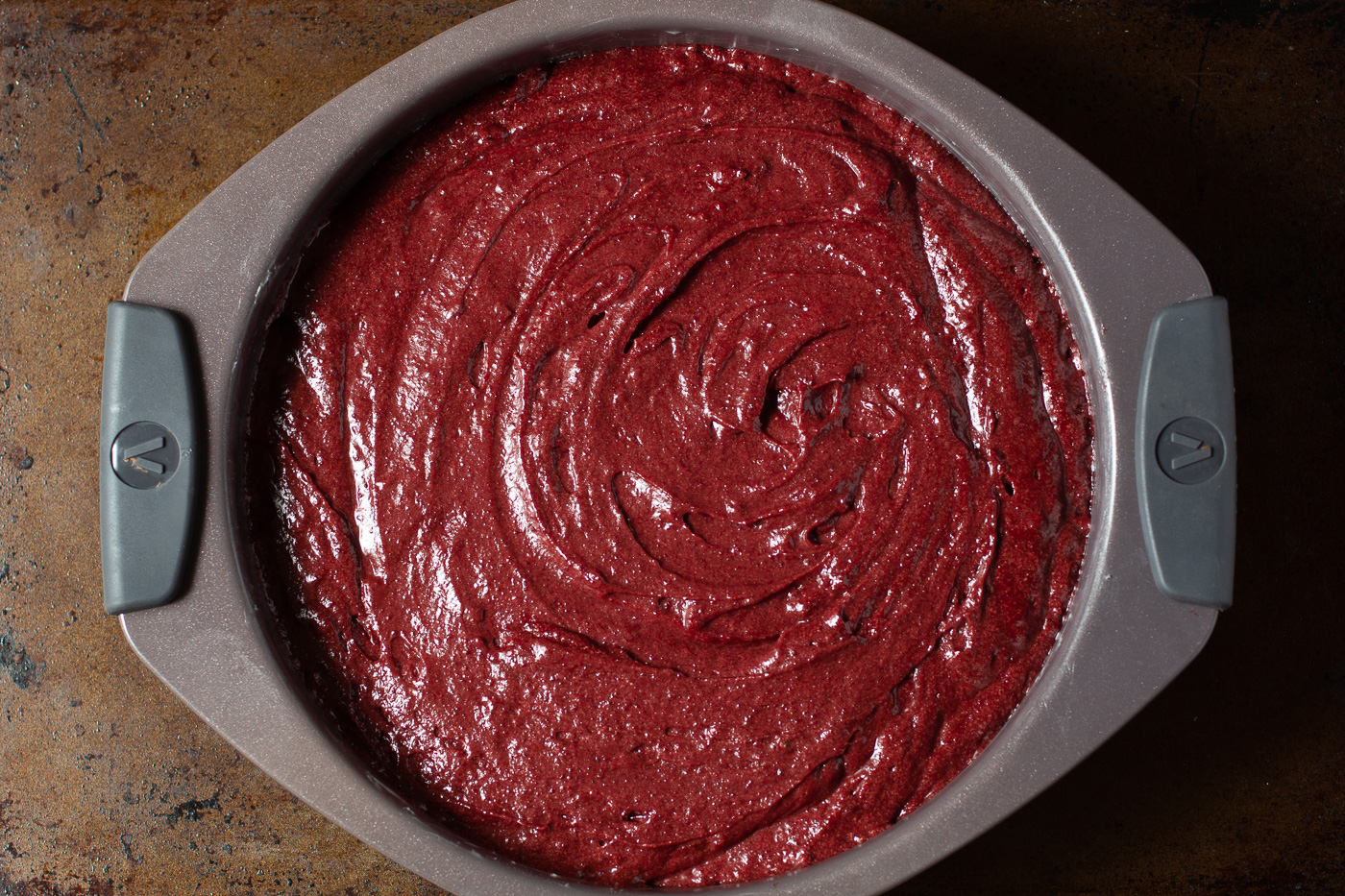 crimson coloured beet cake batter